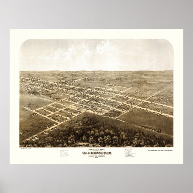 Poster Warrensburg, MO Carte panoramique - 1869 (Devant)