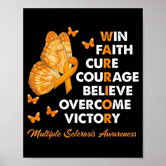 Poster Warrior Win Faith Cure Ribbon Multiple Sclerosis A (Devant)