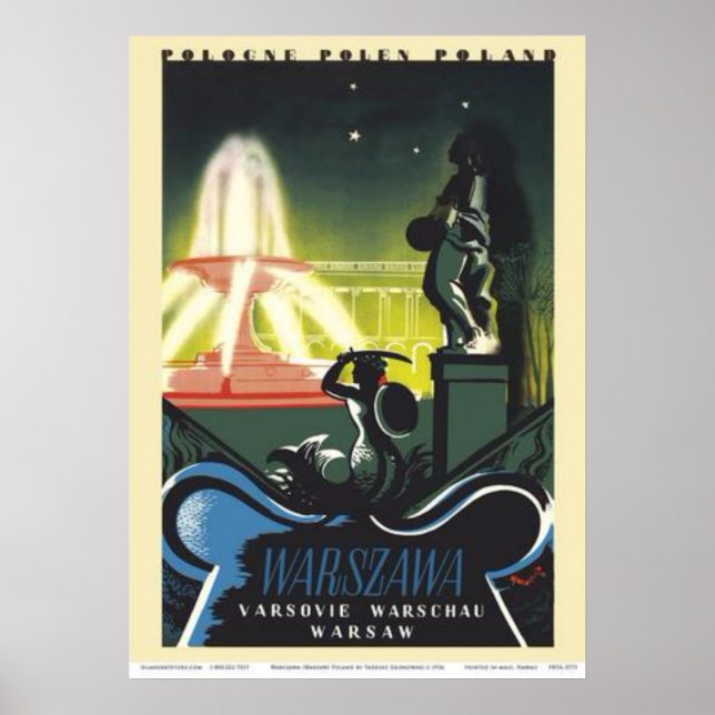 Poster Warszawa (Varsovie) Pologne - Jardins du Palais Sa (Devant)