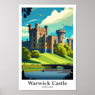 Poster Warwick Castle Scotland Travel Art Vintage