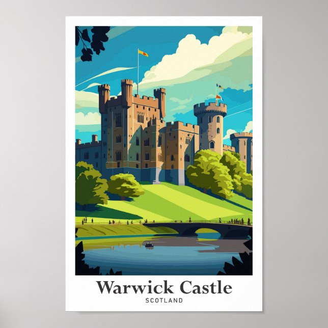Poster Warwick Castle Scotland Travel Art Vintage (Devant)