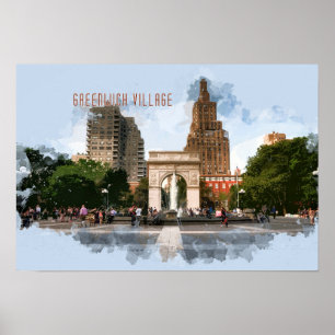 Poster Washington Carré Park Greenwich Village avec TEXTE