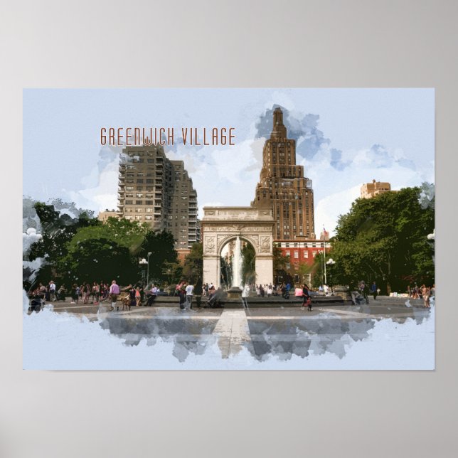Poster Washington Carré Park Greenwich Village avec TEXTE (Devant)