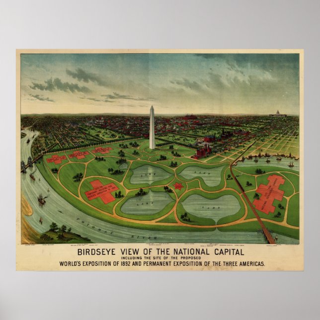 Poster Washington D.C., 1892 (E. Johnson) BigMapBlog.com (Devant)