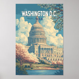 Poster Washington DC Capitol Travel Art Vintage