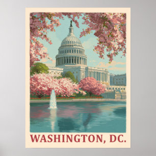Poster Washington DC - Cherry Blossoms & Capitol Building