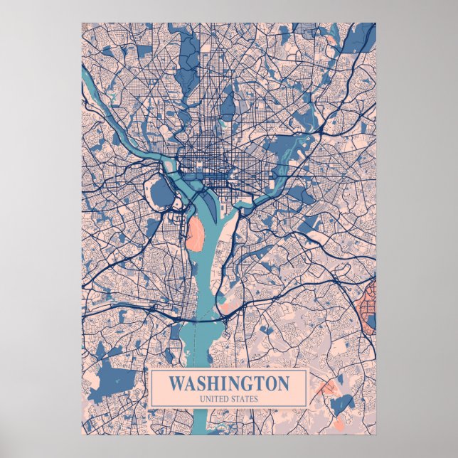 Poster Washington - États-Unis Breezy City Map (Devant)