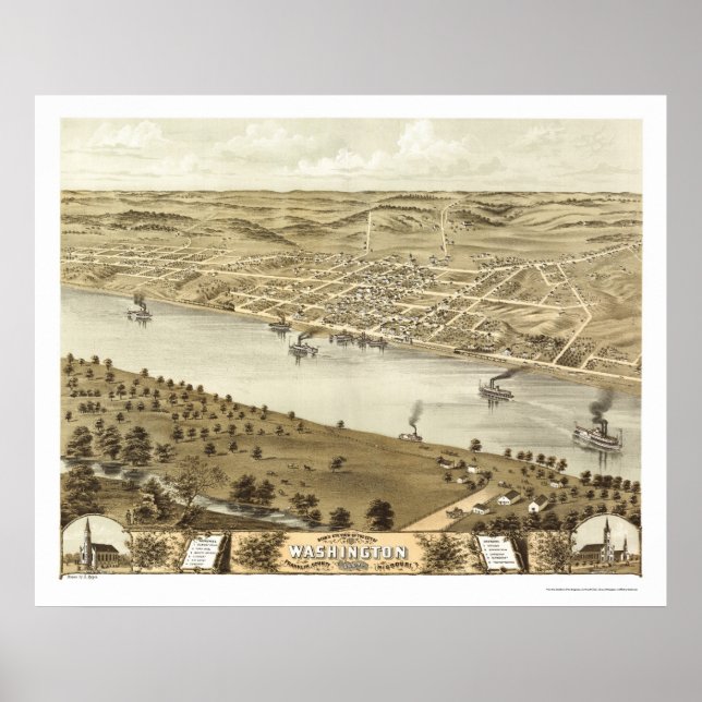 Poster Washington, MO Carte panoramique - 1869 (Devant)