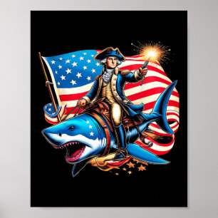 Poster Washington Riding Shark Funny Juillet 4 American F