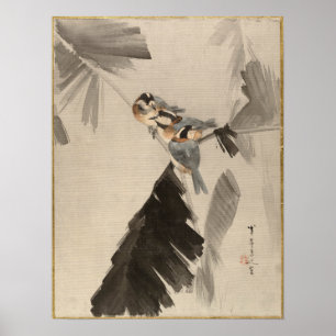 Poster Watanabe Seitei Trois oiseaux en Branche