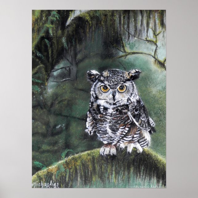 Poster Watcher In The Woods Owl Art Print (Devant)