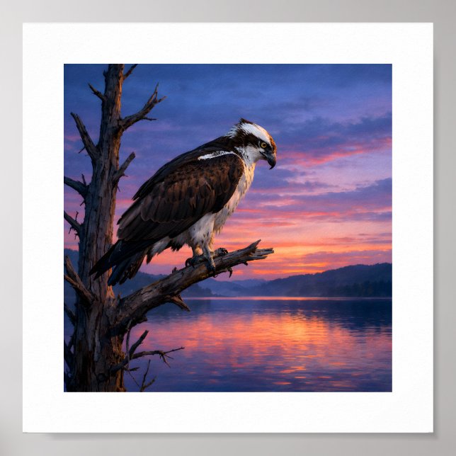 Poster Watcher of the Water – Osprey at Dusk (Devant)