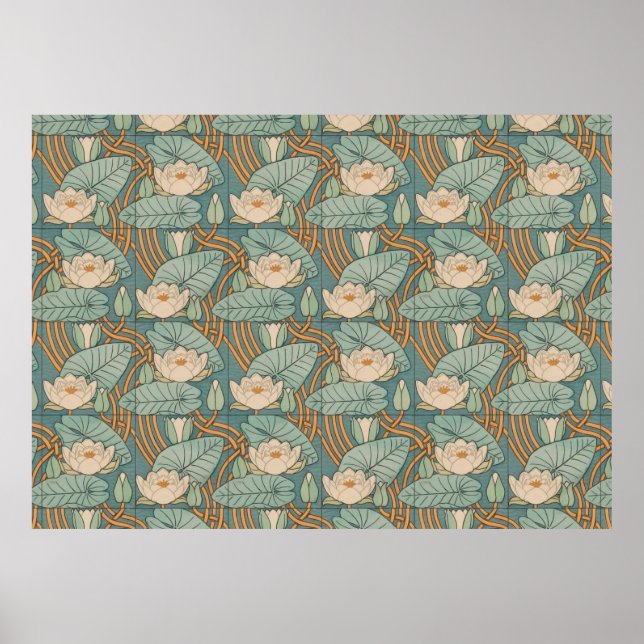 Poster Water Lys Lily Art Nouveau Nature (Devant)