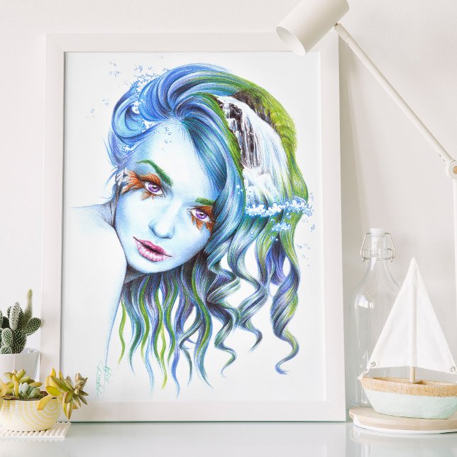 Poster Water Mermaid femme Surreal imaginaire portrait ar (In-situ (*Frame is available on all standard sizes))