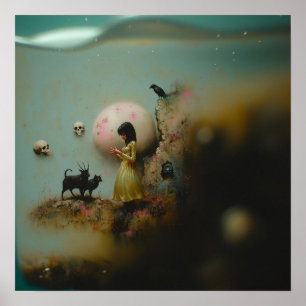 Poster Water Priestess Raven Witchy AI Art Matte Value
