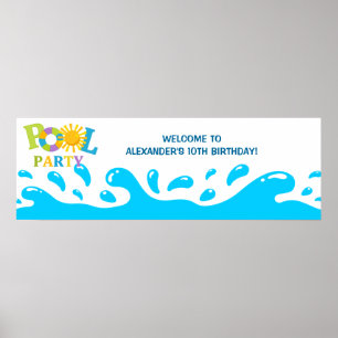Poster Water Splash Pool Party Boy Birthday Banner