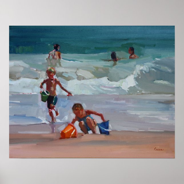 Poster Water Works - Enfants jouant à la plage (Devant)