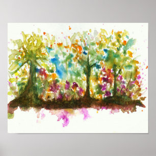 Poster Watercolor Abstract Landscape Art Trees Forest