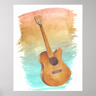 Poster Watercolor Acoustic Guitar