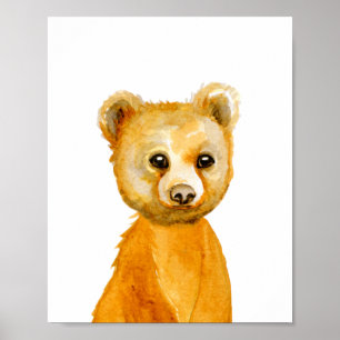 Poster Watercolor Baby Bear Cub Nursery Child Woodland