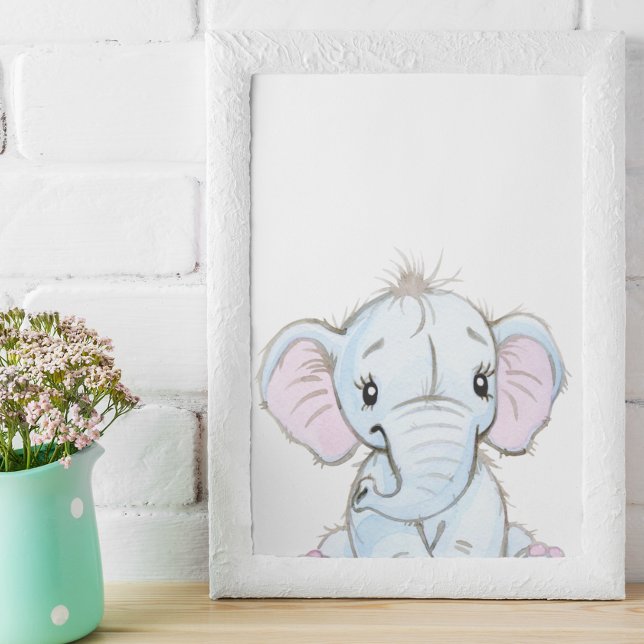 Poster Watercolor Baby Elephant Nursery Adorable (Créateur téléchargé)