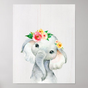 Poster Watercolor Baby Elephant Nursery Print
