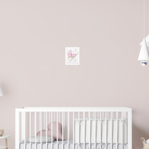 Poster Watercolor Baby Girl Stroller Nouveau-né Nursery