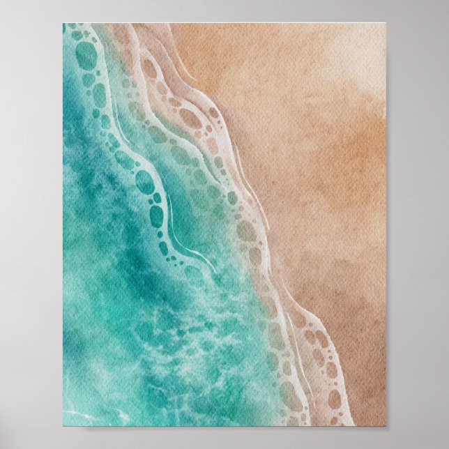 Poster Watercolor Beach Ocean Waves Coastal (Devant)