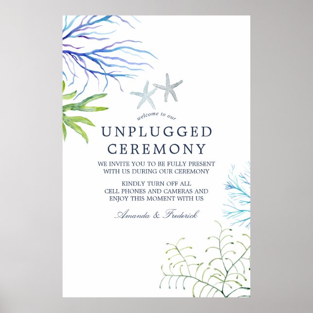 Poster Watercolor Beach Wedding Cérémonie Unplugged (Devant)