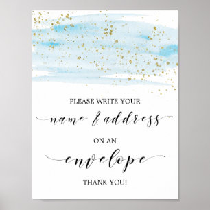 Poster Watercolor Blue and Gold Address An Envelope Sign