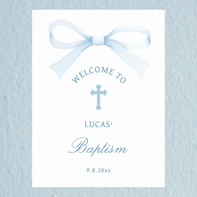Poster Watercolor Blue Bow Baptism Welcome (Créateur téléchargé)