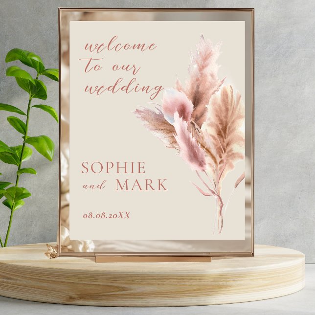 Poster Watercolor Boho Pampas Grass Welcome Wedding (Créateur téléchargé)