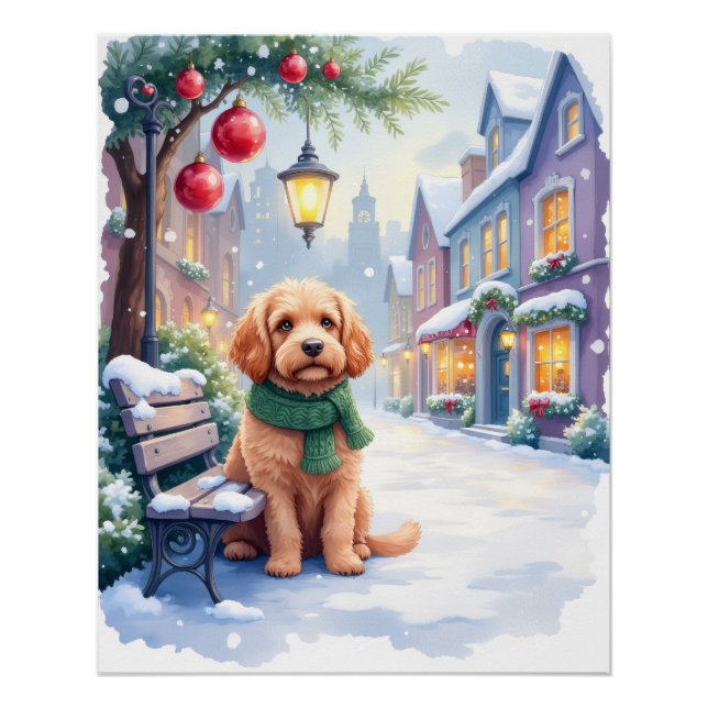 Poster Watercolor Bolognese Festive Town Bench Christmas  (Devant)