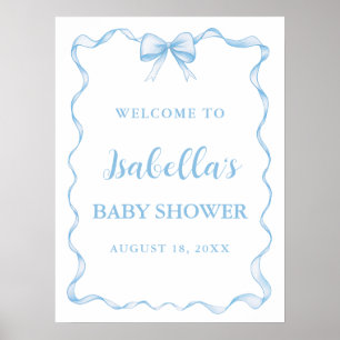 Poster Watercolor Boy Ribbon Dusty Blue Bow Baby shower