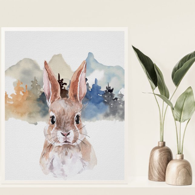 Poster Watercolor Bunny Forest Nursery Child Woodland (Créateur téléchargé)