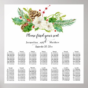 Poster Watercolor Christmas Rose Holly Pine Seating Chart