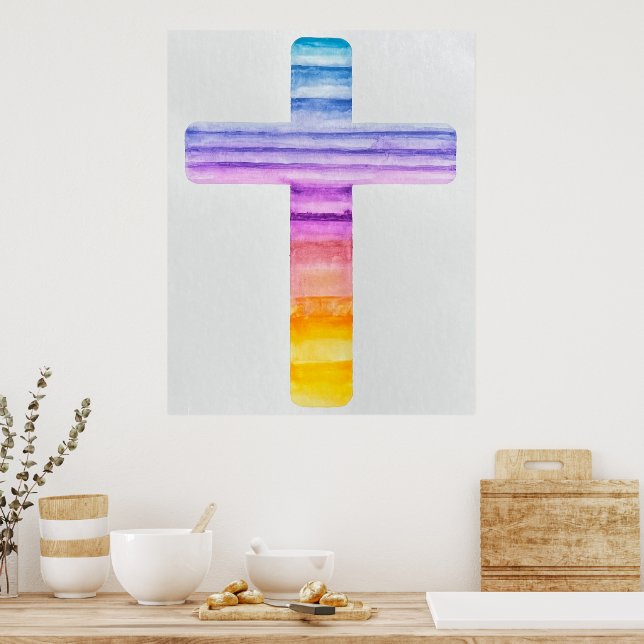 Poster Watercolor Cross / Art chrétien / Paisible (Cuisine)