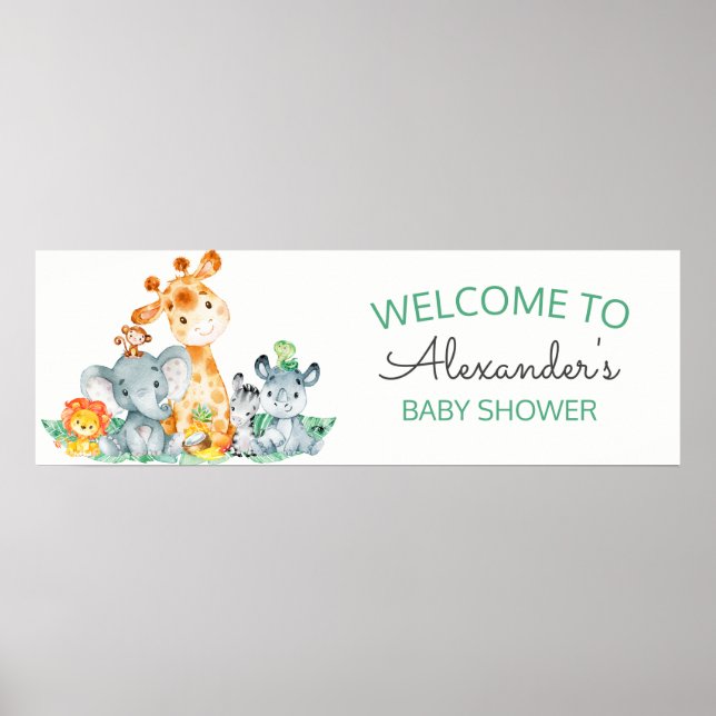 Poster Watercolor Cute Safari Jungle Baby shower (Devant)