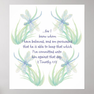 Poster Watercolor Dragonfly Scripture Timothy Encourage