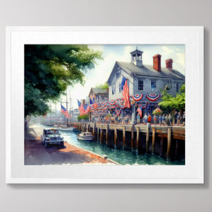 Poster Watercolor East Coast Waterscape Dock