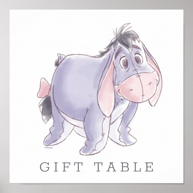 Poster Watercolor Eeyore Baby Shower (Devant)
