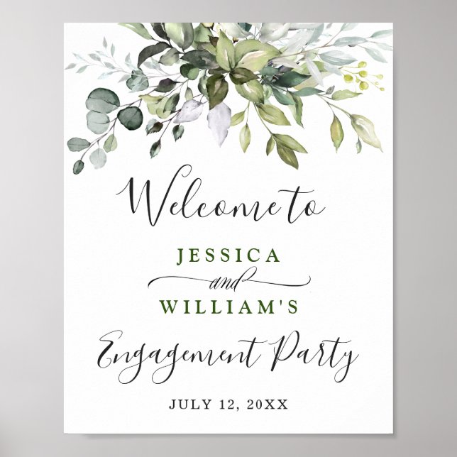 Poster Watercolor Eucalyptus Green Engagement Party (Devant)