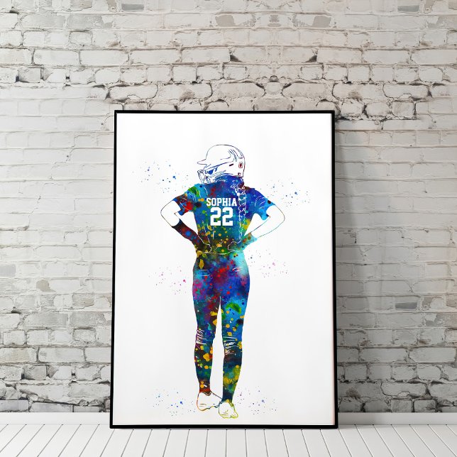 Poster Watercolor Female Softball Player (Créateur téléchargé)