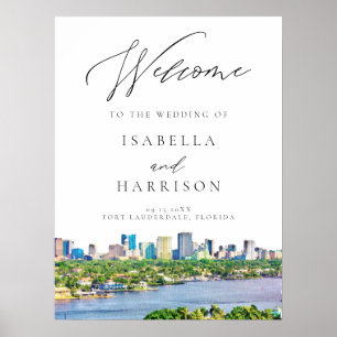 Poster Watercolor Fort Lauderdale Skyline Mariage Bienven