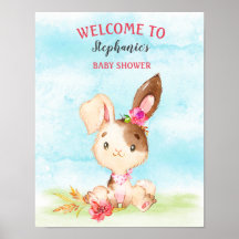 Watercolor Girl Bunny Baby shower ferme
