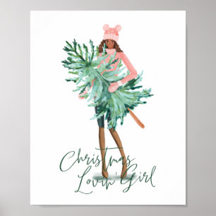 Poster Watercolor Girl tenant À feuillage persistant sapi