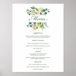 Poster Watercolor greenery foliage Wedding Menu Sign