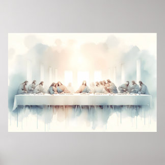 Poster Watercolor illustration of the Last Supper 