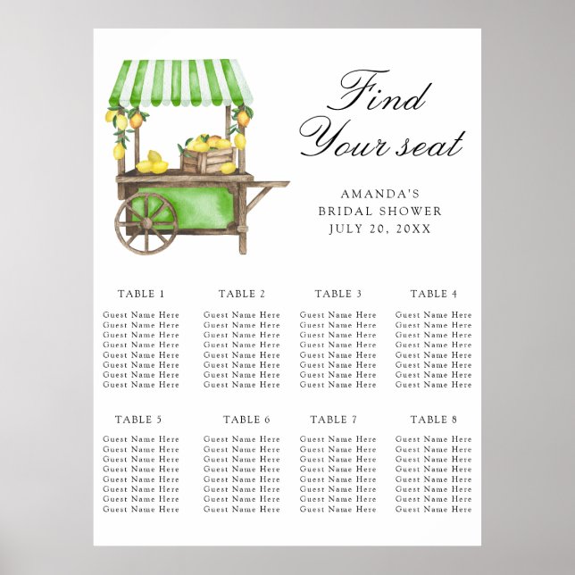 Poster Watercolor Lemon citrus wedding seating chart (Devant)