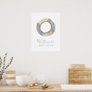 Poster Watercolor Life Preserver Beach House